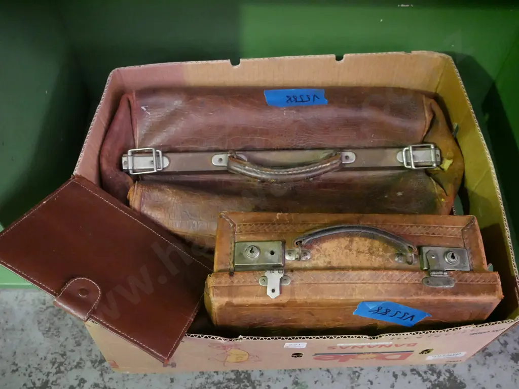 small tooled leather suitcase, doctor's bag Image 1++