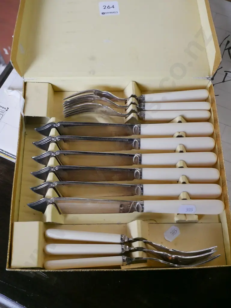 cased bone handled fish set Image 1++