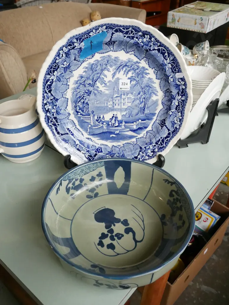 large Masons blue and white plate - chip to rim, Ironstone fruit bowl Image 1++