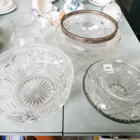 glass bowls, jug, vase