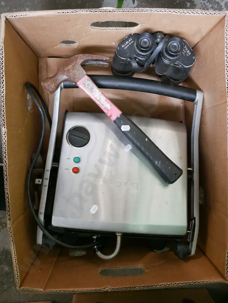 box; Breville sandwich press, binoculars etc Image 1++