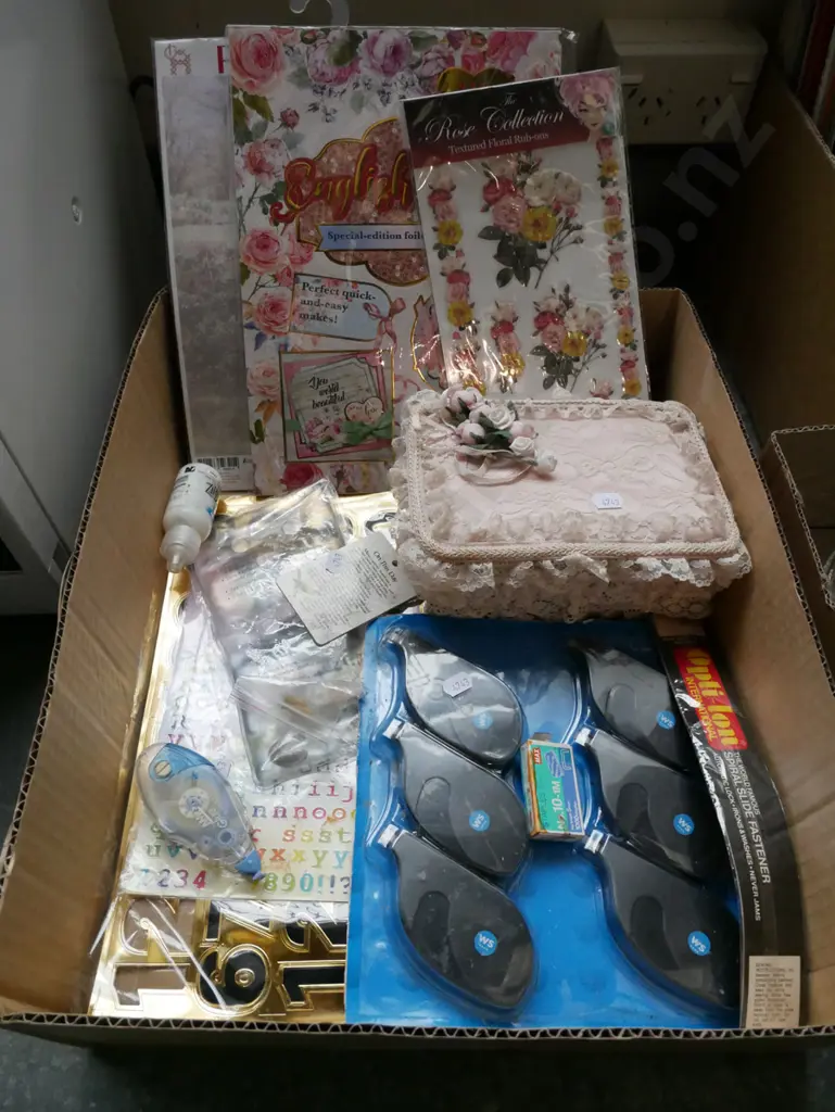 box; crafter's supplies, tapes, floral rub ons etc Image 1++