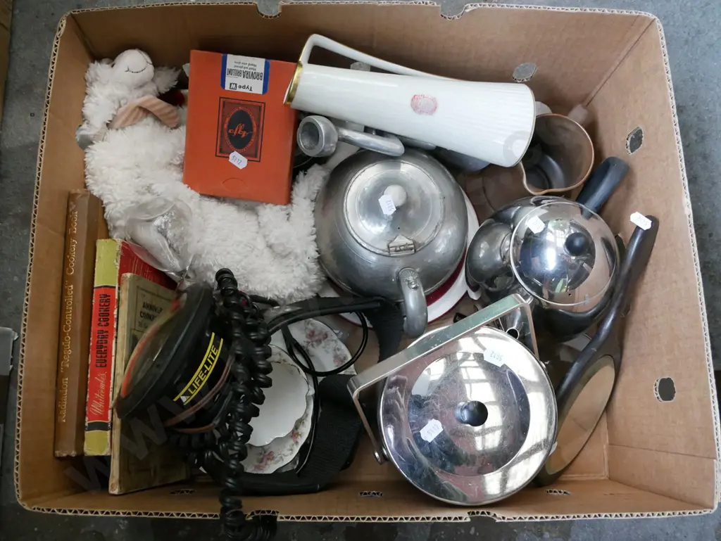 box; ice bucket, vases, pewter tea pots, cookbooks etc Image 1++