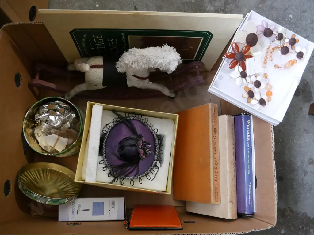 box; model horse, cottage prints, necklace and earring set etc Image 1++