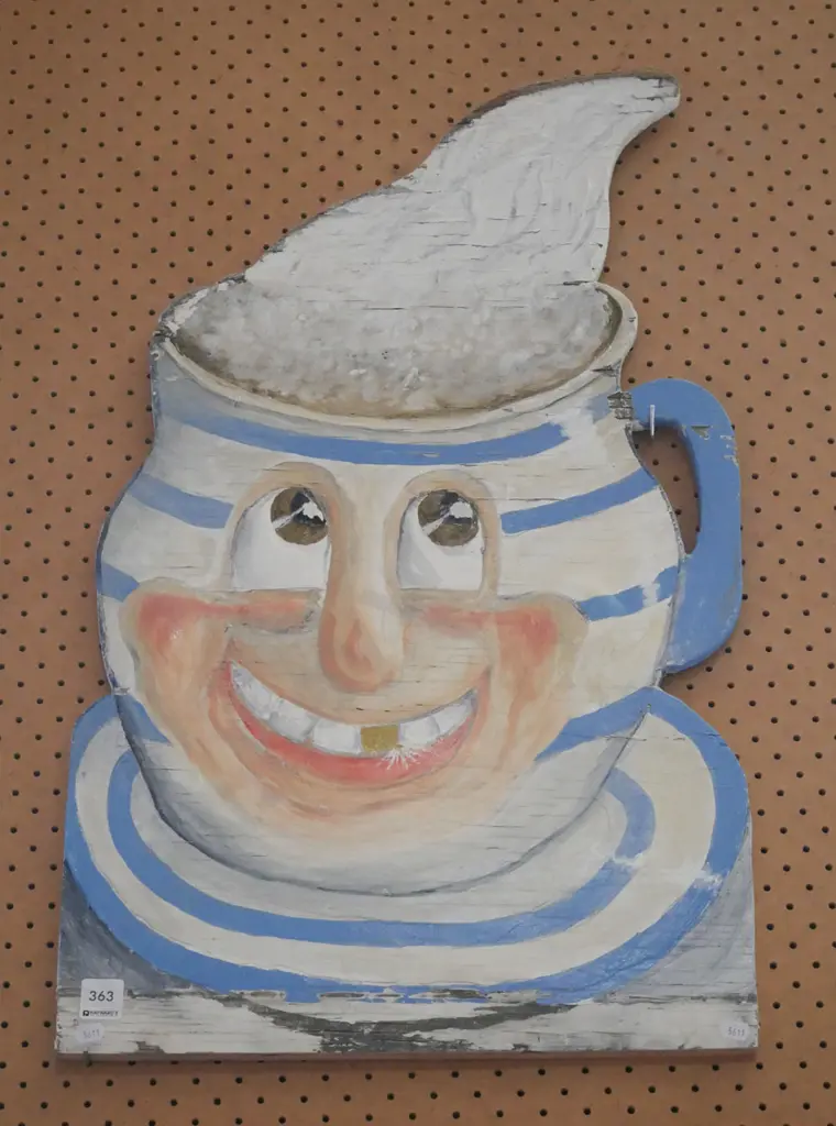 acrylic on board - cut out coffee cup with face Image 1++