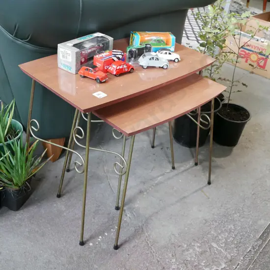 nest of 2 retro metal and formica tables