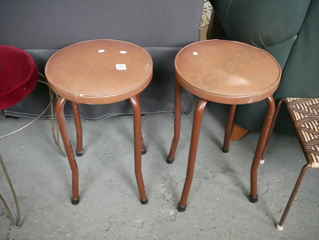 2x brown vinyl top stool Image 1++