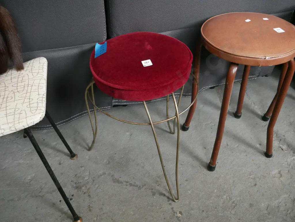 wrought metal and velvet top stool Image 1++