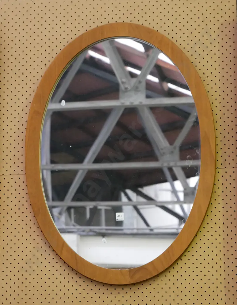 wood framed oval wall mirror Image 1++