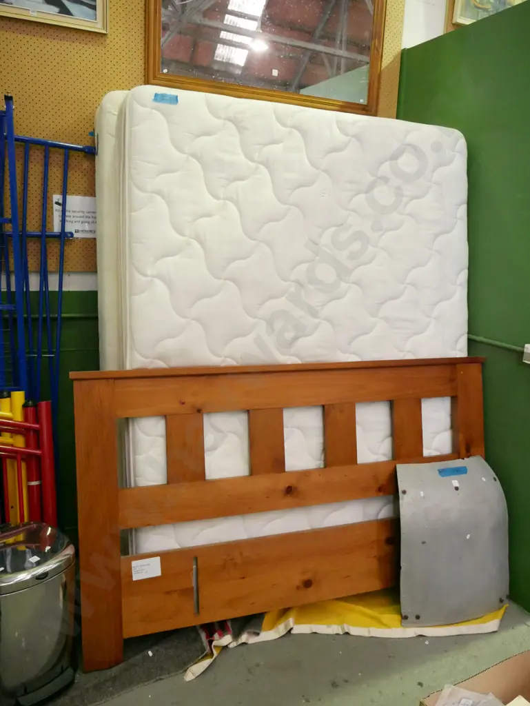 Tattersfield Optima queen bed base, mattress and solid wood headboard Image 1++