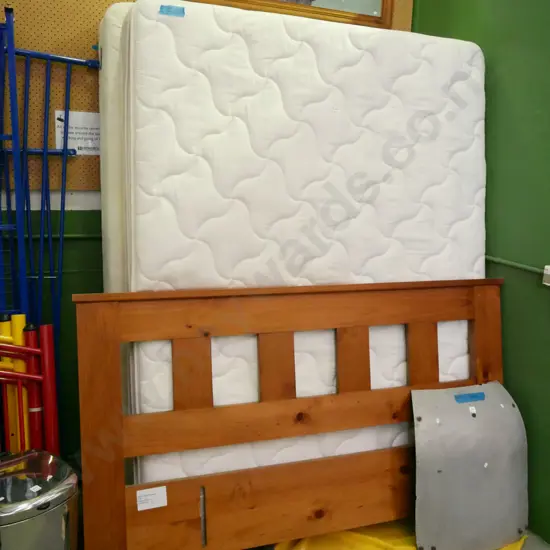 Tattersfield Optima queen bed base, mattress and solid wood headboard