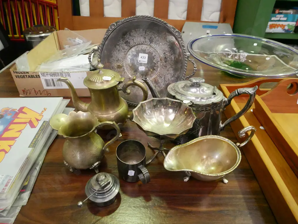 plated ware and brass ware; jugs, trays, tea pots etc Image 1++