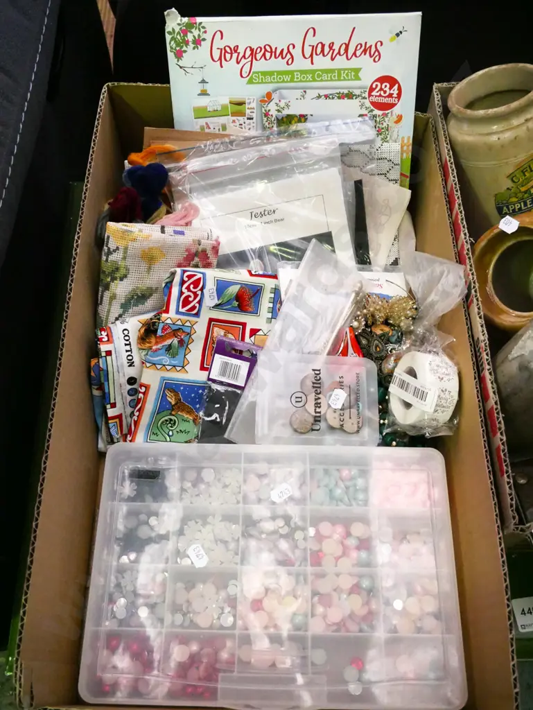 box; crafter's supplies; stick on beads, buttons etc Image 1++
