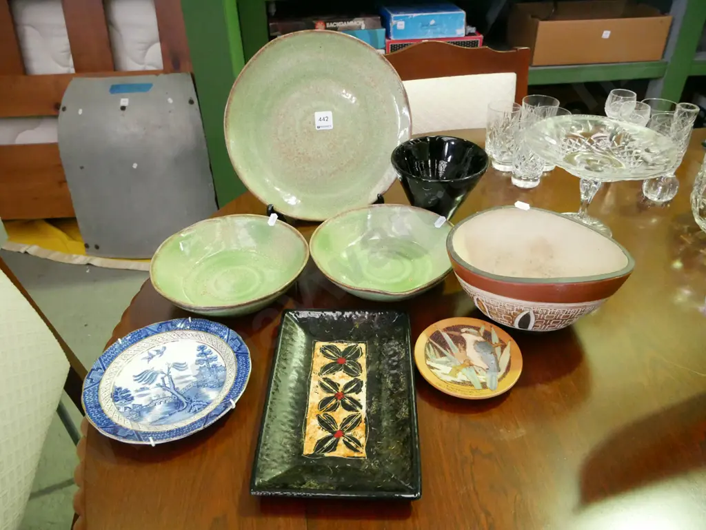 studio pottery bowls, plates, German pottery jardiniere, willow plate etc Image 1++