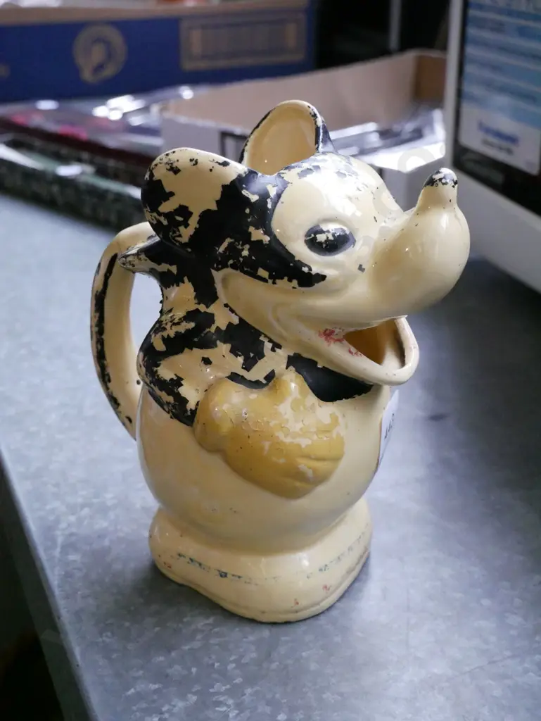 very early Mickey Mouse water jug - paint flecking,  repair to handle H-180 Image 1++