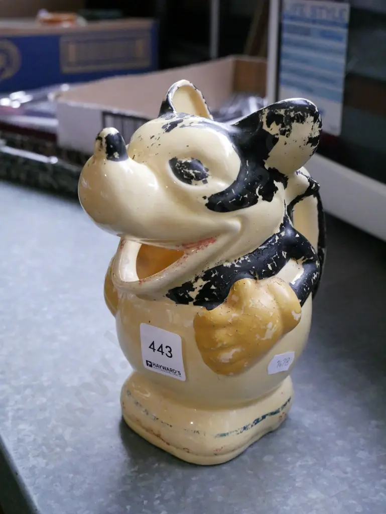 very early Mickey Mouse water jug - paint flecking,  repair to handle H-180 Image 1++