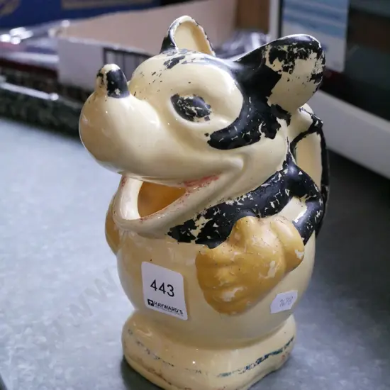 very early Mickey Mouse water jug - paint flecking,  repair to handle H-180