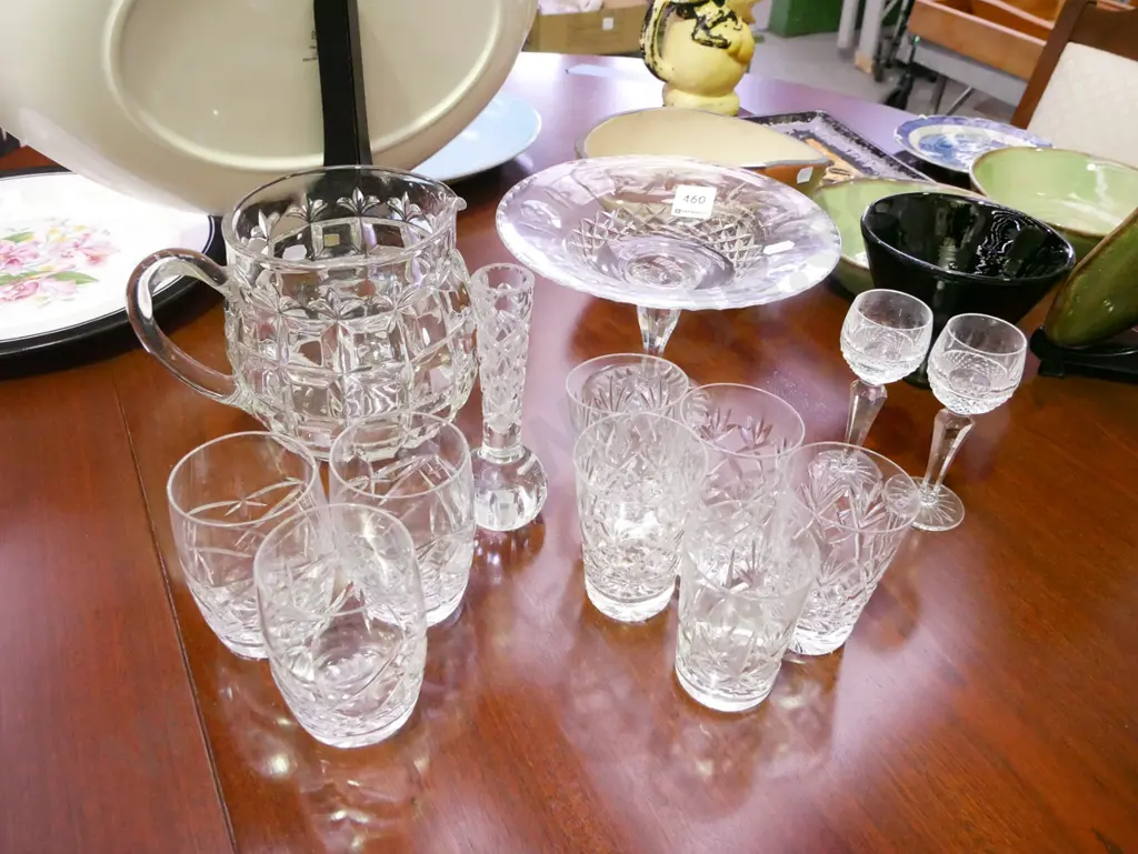 cut crystal comports, whisky tumblers, vases, jug Image 1++
