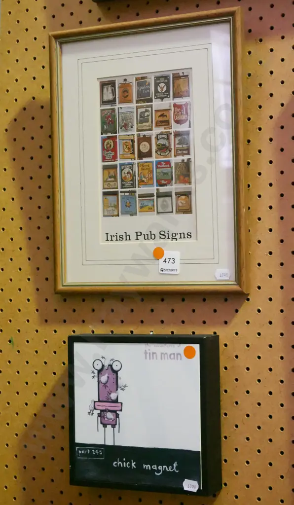 2x prints - Tin Man, Irish pub signs - orange dots Image 1++