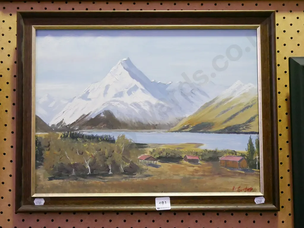 framed oil - river and mountain scene Image 1++