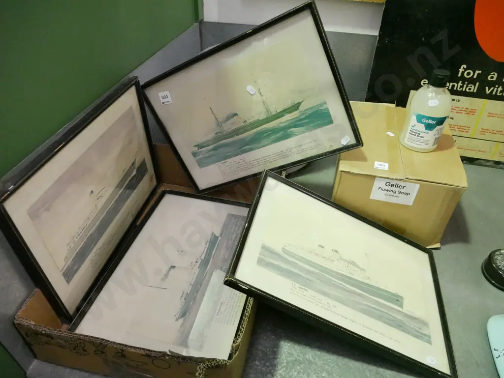 box of 4 faded maritime prints Image 1++