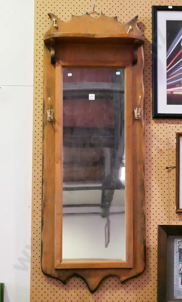 wood framed wall mirror with shelf and coat hooks L-1240 Image 1++