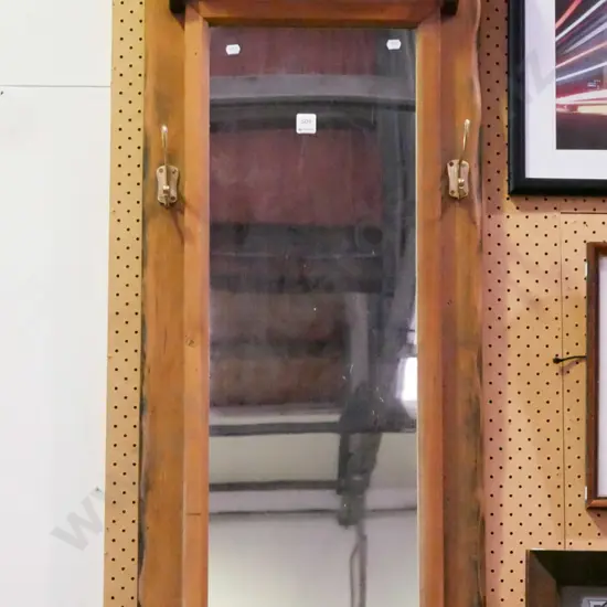 wood framed wall mirror with shelf and coat hooks L-1240