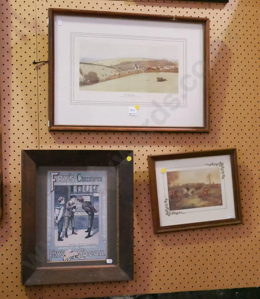 2x hunting prints, 1x Frys Chocolates print - yellow dots Image 1++