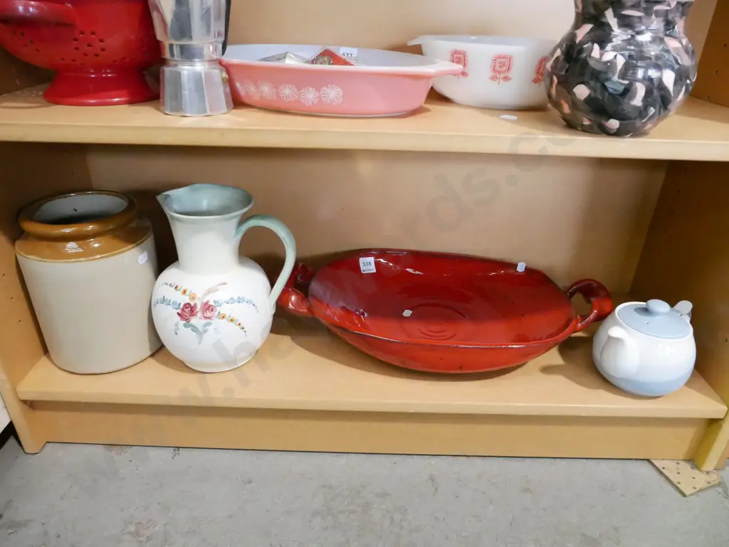 large ceramic serving bowl, small tea pot, jugs, crock Image 1++