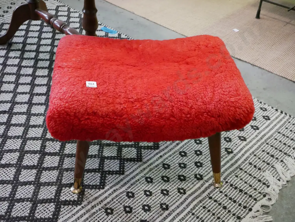 retro footstool with red sheepskin upholstery Image 1++