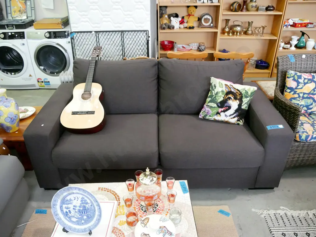 charcoal upholstered 2 settee divan bed - very tidy Image 1++