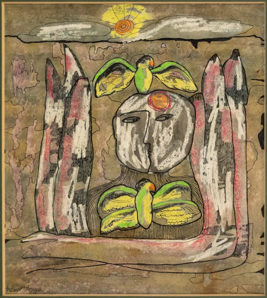 Thelma McDougall - framed ink and pastel H-220 W-220 Image 1++