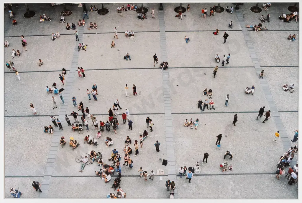 unsigned framed photograph - aerial view of crowd of people H-250 W-380 Image 1++