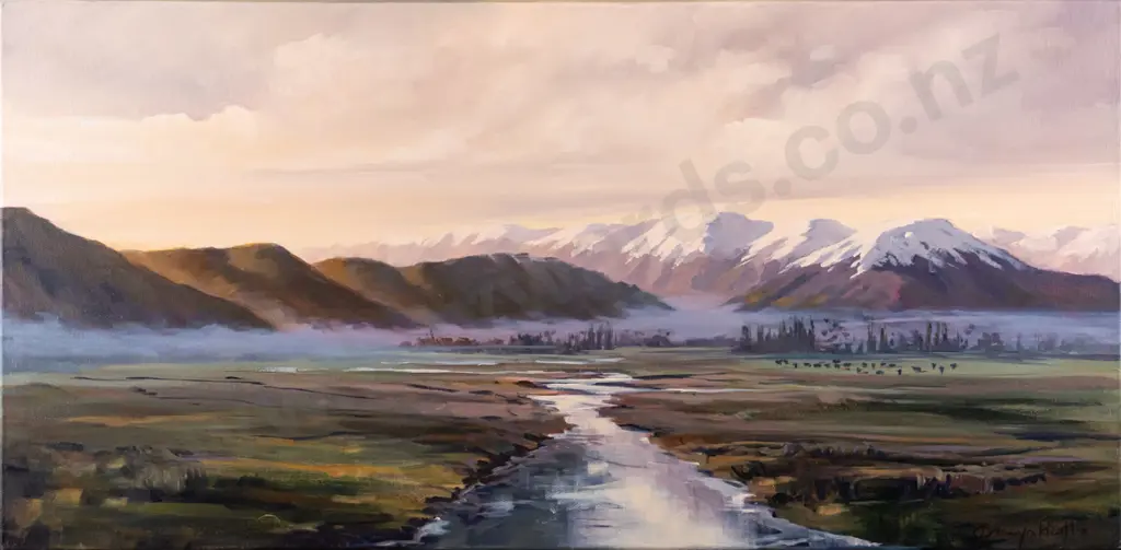 Bronwyn Heatlie - boxed oil on canvas "Softly Southern Alps" H-330 W-610 Image 1++