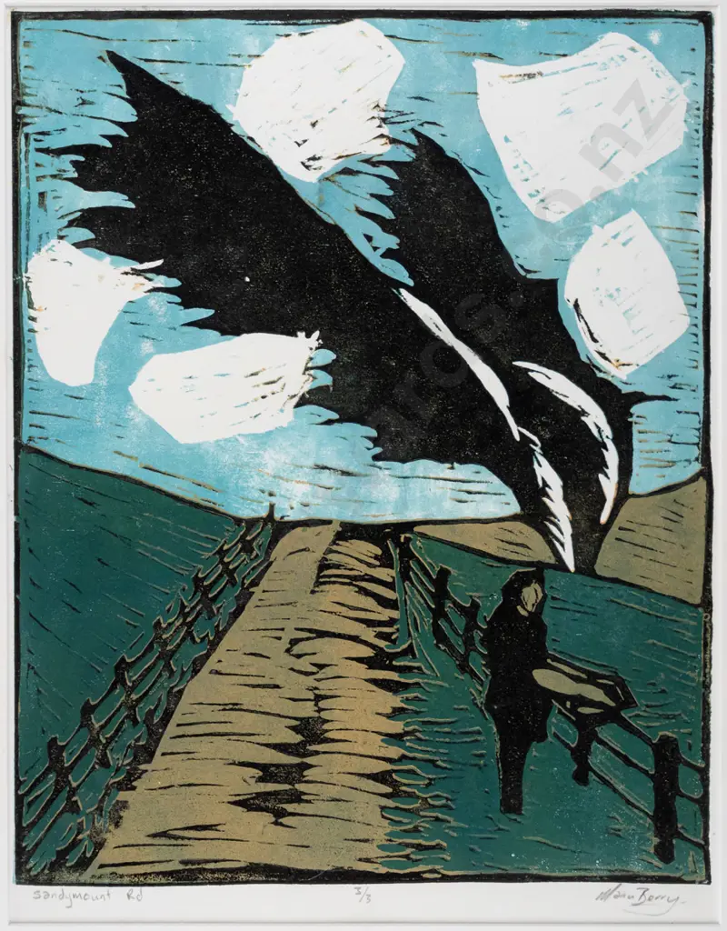Manu Berry - framed woodcut 3/3 "Sandymount Rd" H-300 W-230 Image 1++