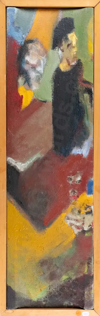 unsigned - framed oil on canvas - two people H-740 W-215 Image 1++