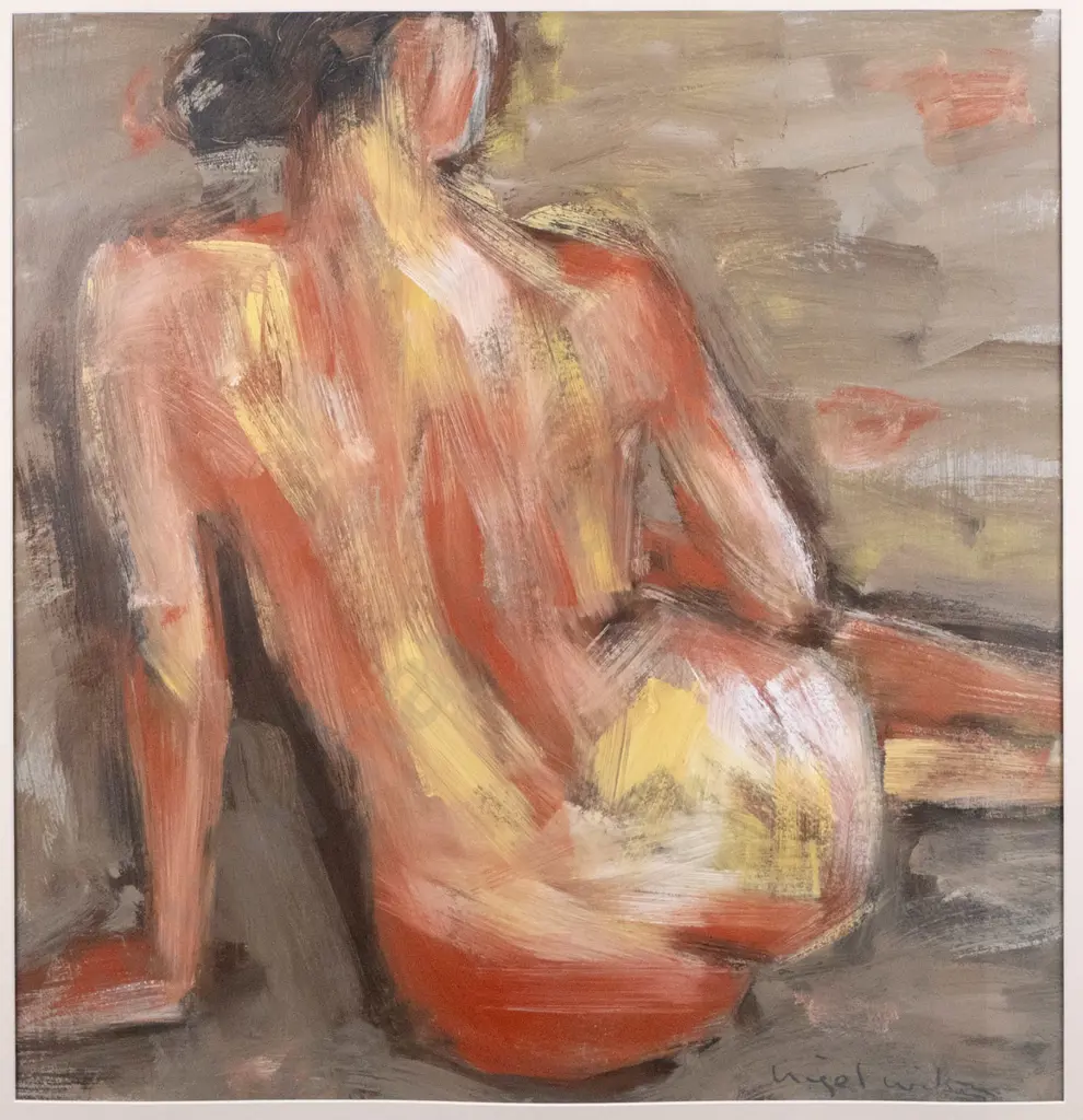 Nigel Wilson - framed oil "Nude Alone I" H-670 W-650 (framing needs attention) Image 1++