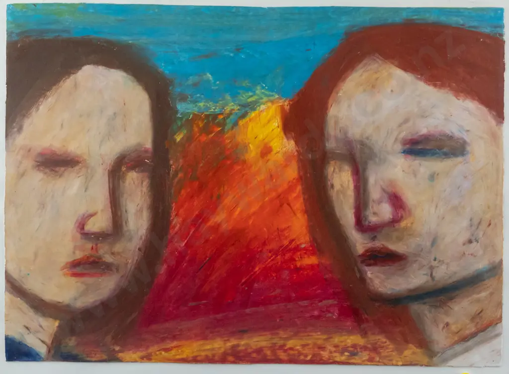 Jeffrey Harris - framed oil - faces H-270 W-380 Image 1++