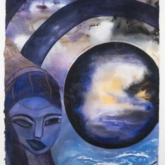 Sylvie Davy? - framed watercolour "Mermaid" H-770 W-550