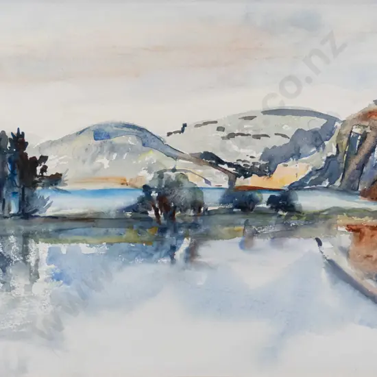 Helen Borrie - framed watercolour "Waitati Cliffs from Warrington Coast Road"H-285 W-470