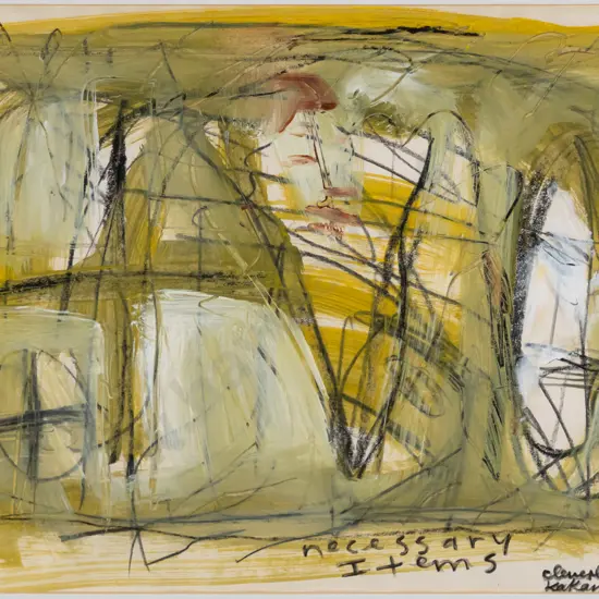 Peter Cleverley 1990 - framed pastel and acrylic "Necessary Items" H-280 W-390