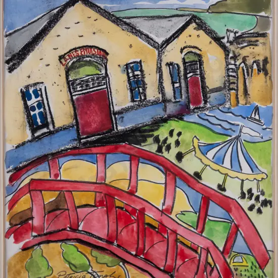 Patricia Tough - framed watercolour and conte "Past & Present" H-280 W-240