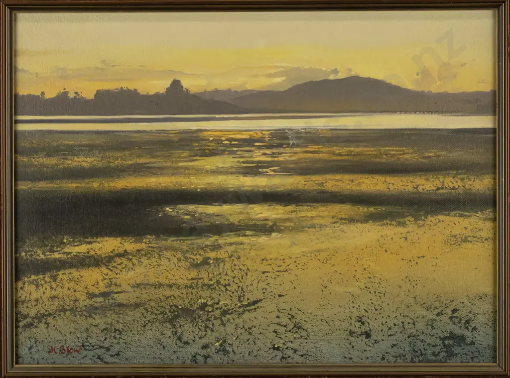 Michael Blow - framed oil "Morning Light, Tauranga" H-285 W-390 (framing needs attention) Image 1++