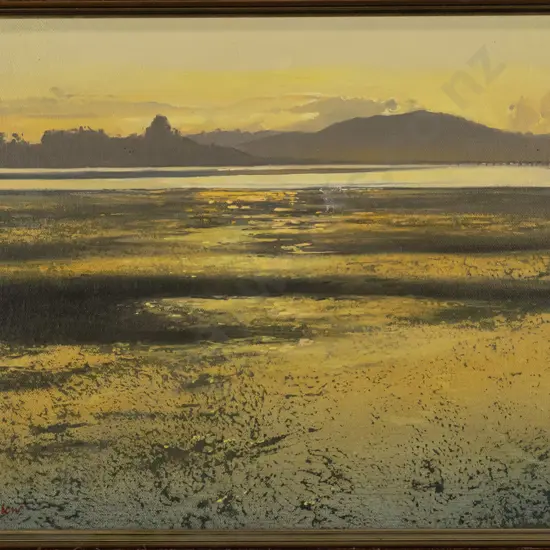 Michael Blow - framed oil "Morning Light, Tauranga" H-285 W-390 (framing needs attention)