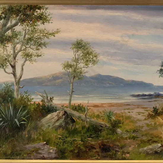 J Elder Moultray - framed oil "The Bluff Farm, Colac Bay" H-320 W-470