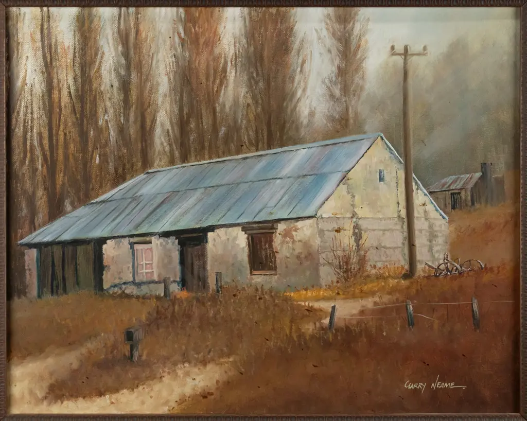 Clarry Neame - framed oil - country building H-400 W-500 Image 1++