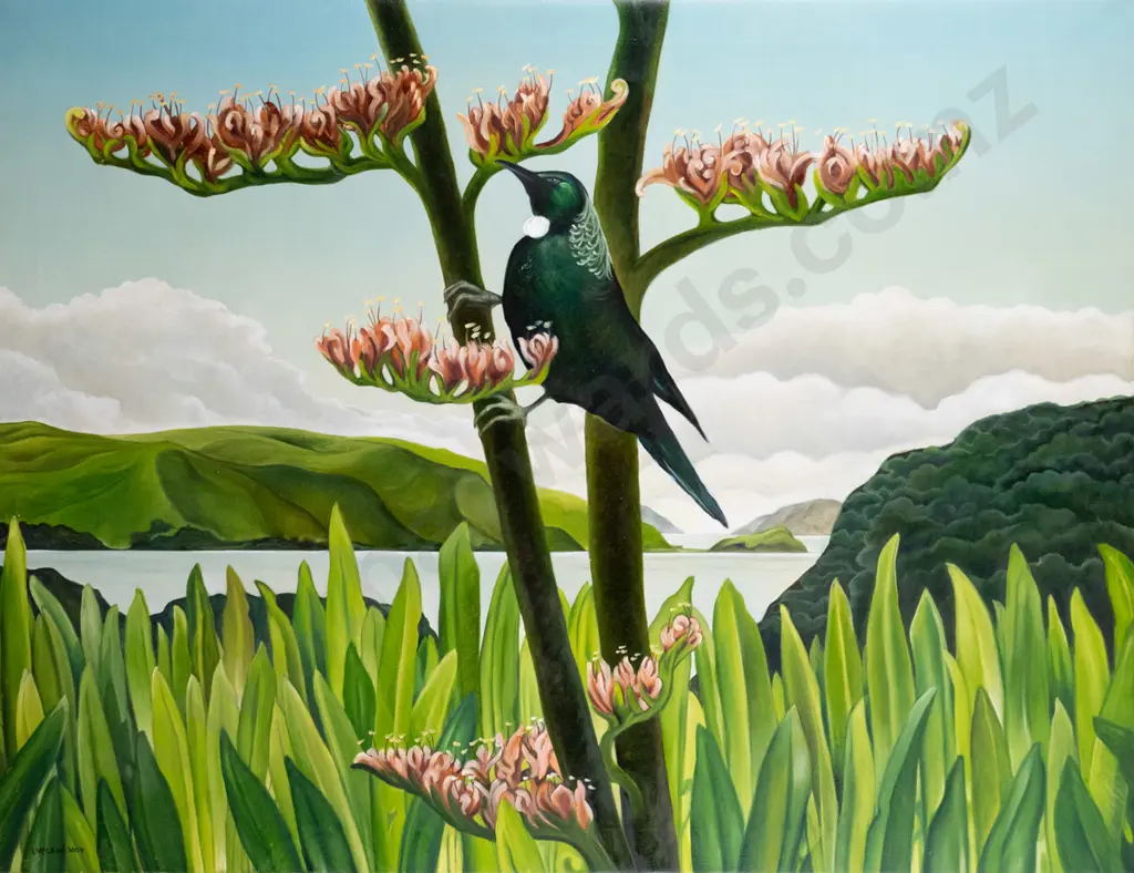 L McLeod 2004 - boxed oil on canvas "Tui" H-760 W-990 Image 1++