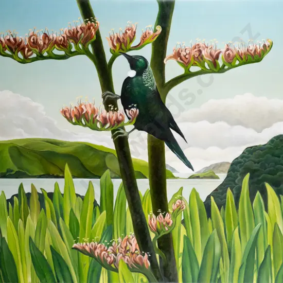 L McLeod 2004 - boxed oil on canvas "Tui" H-760 W-990