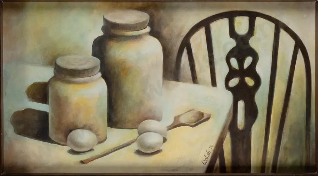BC Walsh '74 - framed oil "Still life with eggs" H-420 W-760 Image 1++