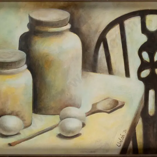 BC Walsh '74 - framed oil "Still life with eggs" H-420 W-760